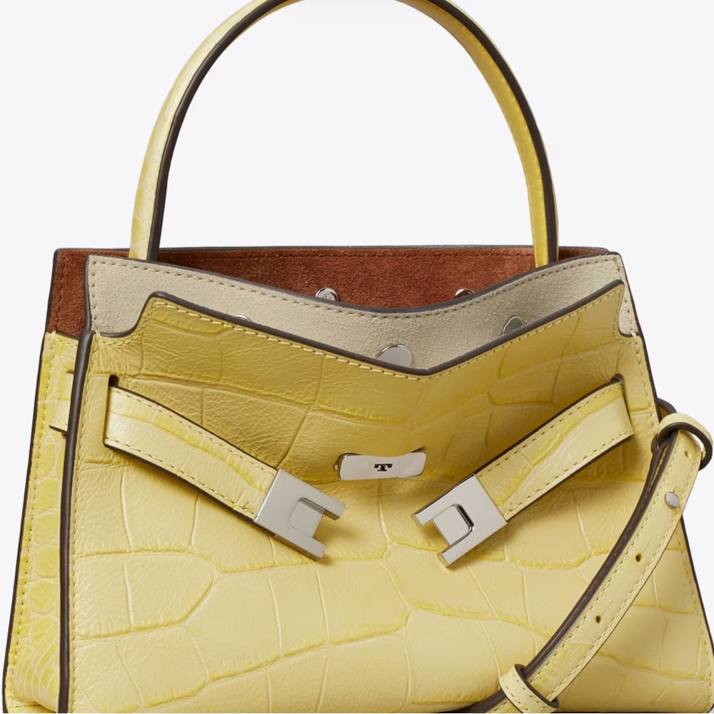 Toy Burch Yellow Croc-Embossed Leather Top-Handle Bag